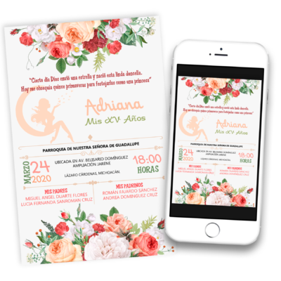 Mis XV Años Rosa Pastel Invitación Digital