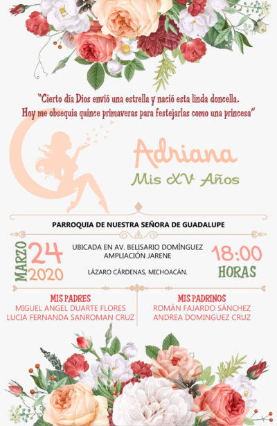 Mis XV Años Rosa Pastel Invitación Digital