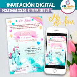 Mis XV Años de Unicornio Invitación Digital