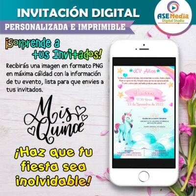 Mis XV Años de Unicornio Invitación Digital