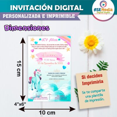 Mis XV Años de Unicornio Invitación Digital