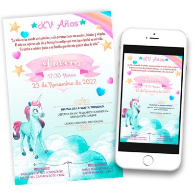 Mis XV Años de Unicornio Invitación Digital