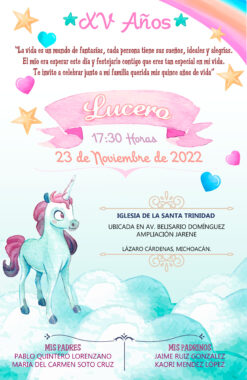Mis XV Años de Unicornio Invitación Digital