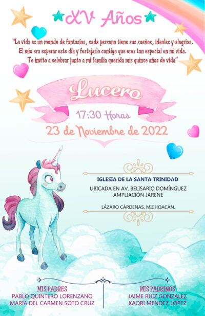 Mis XV Años de Unicornio Invitación Digital