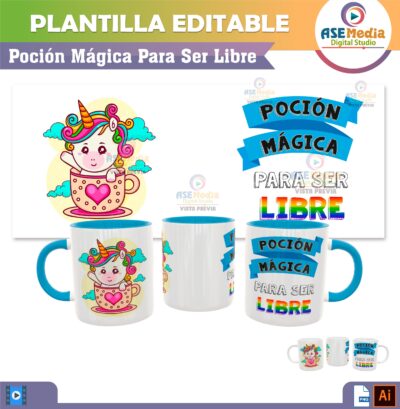 Poción Mágica Para Ser Libre LGBT Plantilla Editable para Taza de Sublimación