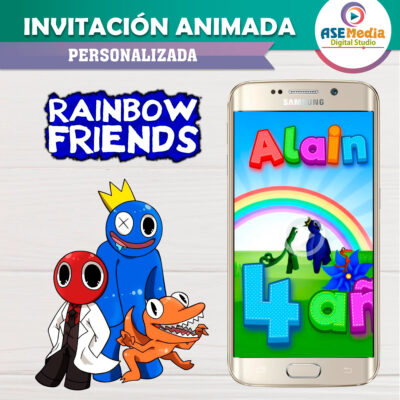 Rainbow Friends Roblox Video Invitación Animada para Cumpleaños