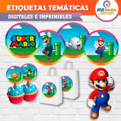 Mario Bros Etiquetas Temáticas Imprimibles para Cumpleaños
