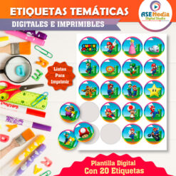 Alternative view of Mario Bros Etiquetas Temáticas Imprimibles para Cumpleaños