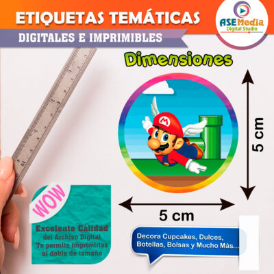 Mario Bros Etiquetas Temáticas Imprimibles para Cumpleaños - Imagen 5