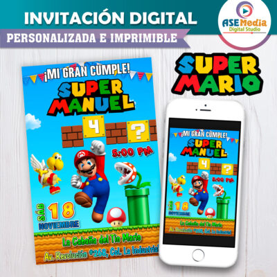 Mario Bros Invitación Digital de Cumpleaños Personalizada Mod. 02