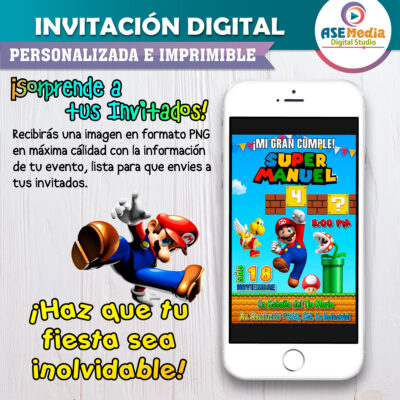 Mario Bros Invitación Digital de Cumpleaños Personalizada Mod. 02