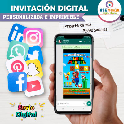 Mario Bros Invitación Digital de Cumpleaños Personalizada Mod. 02