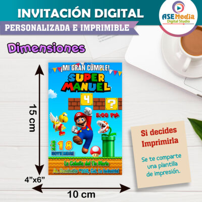 Mario Bros Invitación Digital de Cumpleaños Personalizada Mod. 02