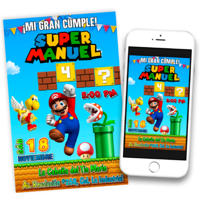 Mario Bros Invitación Digital de Cumpleaños Personalizada Mod. 02