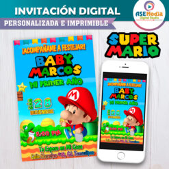 Baby Mario Bros Invitación Digital de Cumpleaños Personalizada
