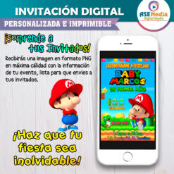 Baby Mario Bros Invitación Digital de Cumpleaños Personalizada