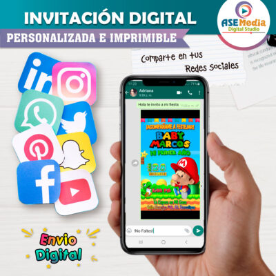 Baby Mario Bros Invitación Digital de Cumpleaños Personalizada