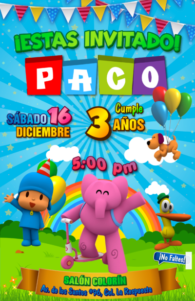 Pocoyo Invitación Digital Personalizada
