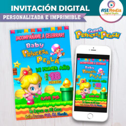 Baby Princesa Peach Invitación de Cumpleaños Digital Personalizada