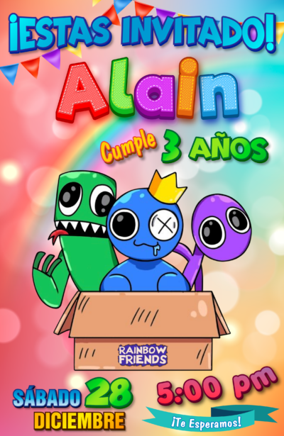 Rainbow Friends Invitación Digital para Cumpleaños