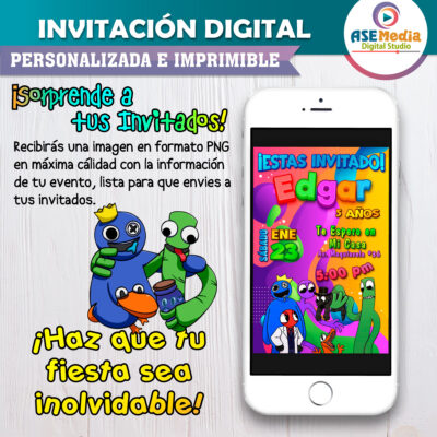Rainbow Friends Invitación Digital De Cumpleaños Mod. 03