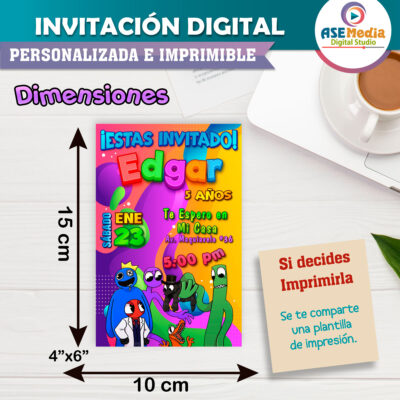 Rainbow Friends Invitación Digital De Cumpleaños Mod. 03