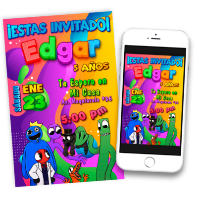 Rainbow Friends Invitación Digital De Cumpleaños Mod. 03