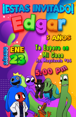 Rainbow Friends Invitación Digital De Cumpleaños Mod. 03