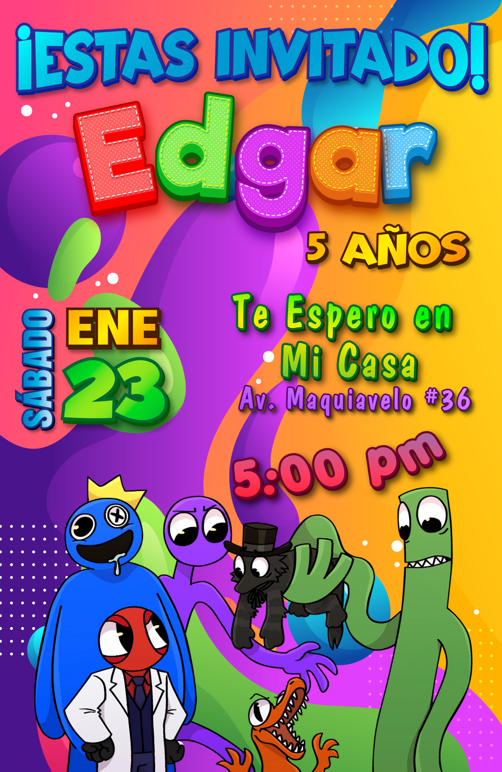 Rainbow Friends Invitación Digital De Cumpleaños Mod. 03