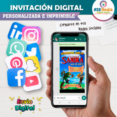 Invitación Link y Zelda Invitación Digital de Cumpleaños