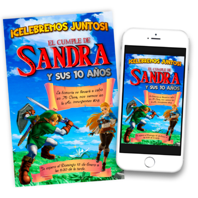 Invitación Link y Zelda Invitación Digital de Cumpleaños