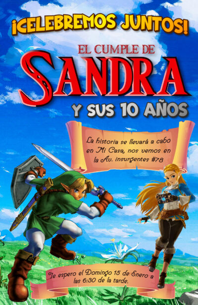 Invitación Link y Zelda Invitación Digital de Cumpleaños