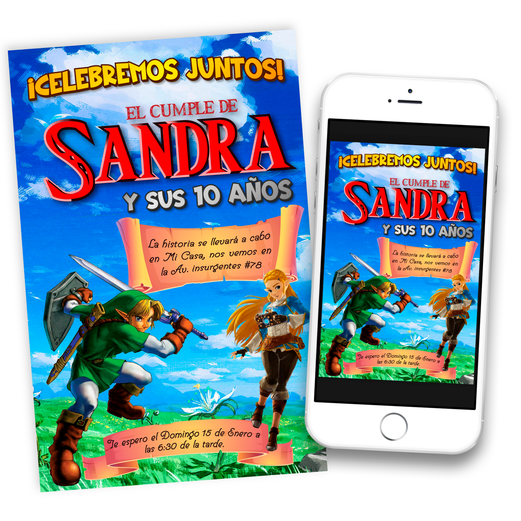Invitación Link y Zelda Invitación Digital de Cumpleaños