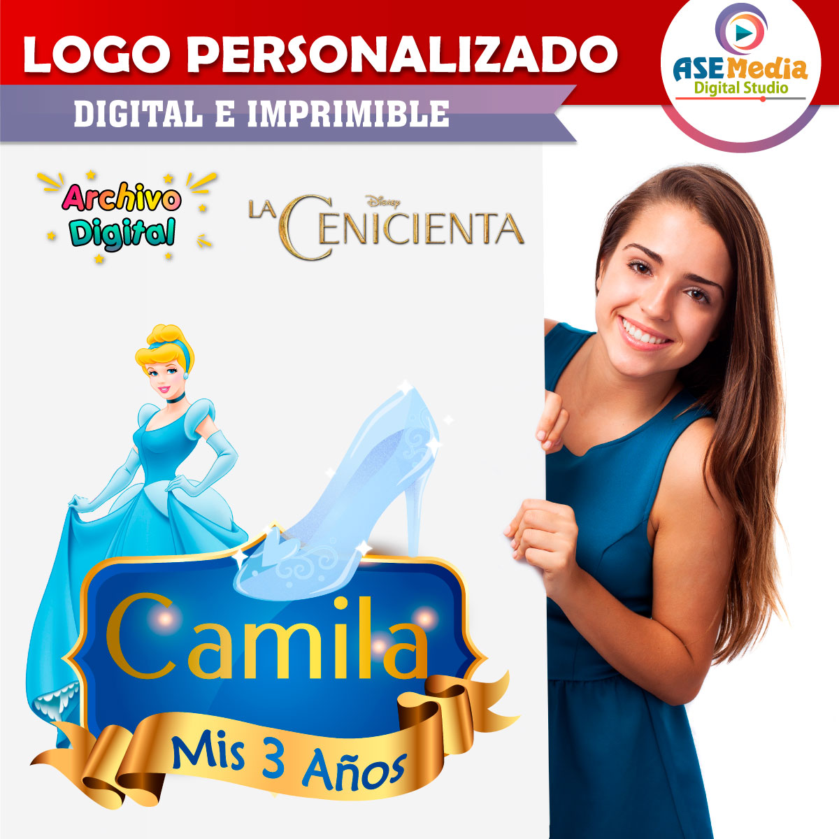 La Cenicienta Logo Personalizado con Nombre – AseMedia Digital Studio