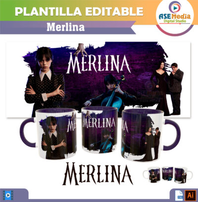 Merlina Addams Plantilla Editable para Taza de Sublimación