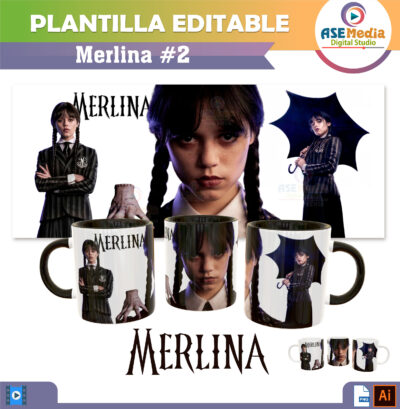 Merlina Addams Plantilla Editable para Taza de Sublimación #2