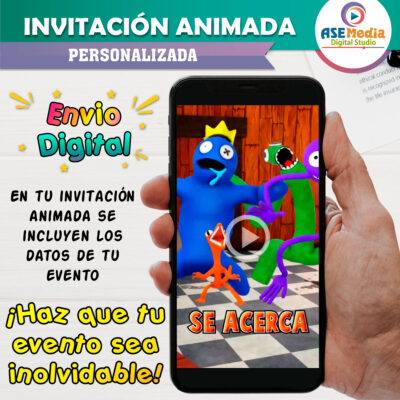 Rainbow Friends Roblox Video Invitación Animada para Cumpleaños