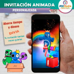 Rainbow Friends Roblox Video Invitación Animada para Cumpleaños