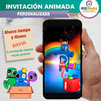 Rainbow Friends Roblox Video Invitación Animada para Cumpleaños