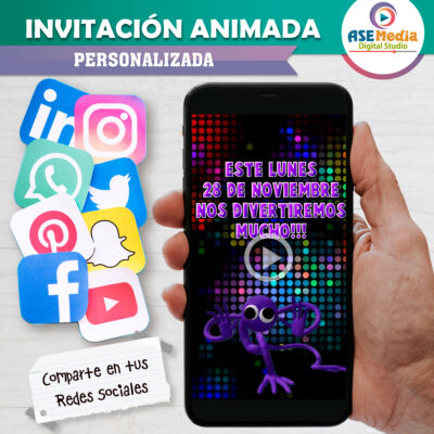 Rainbow Friends Roblox Video Invitación Animada para Cumpleaños