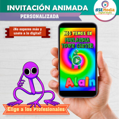 Rainbow Friends Roblox Video Invitación Animada para Cumpleaños