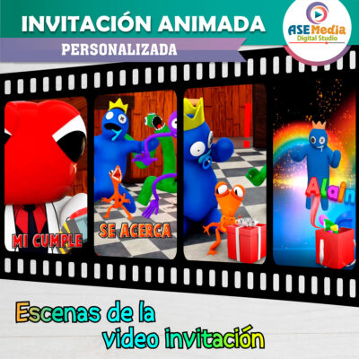 Rainbow Friends Roblox Video Invitación Animada para Cumpleaños
