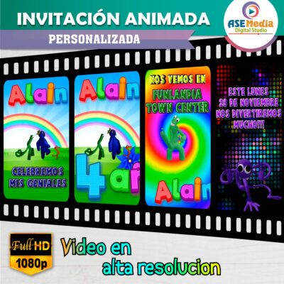 Rainbow Friends Roblox Video Invitación Animada para Cumpleaños