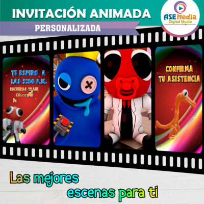 Rainbow Friends Roblox Video Invitación Animada para Cumpleaños