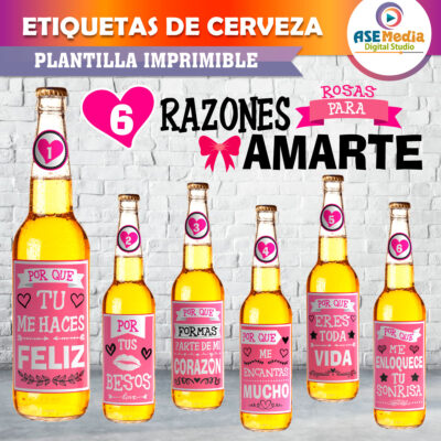 Etiquetas Cervezas 6 Razones Rosas para Amarte Archivo Imprimible