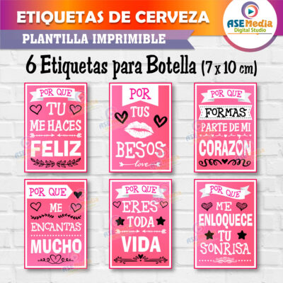 Etiquetas Cervezas 6 Razones Rosas para Amarte Archivo Imprimible