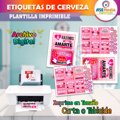 Etiquetas Cervezas 6 Razones Rosas para Amarte Archivo Imprimible