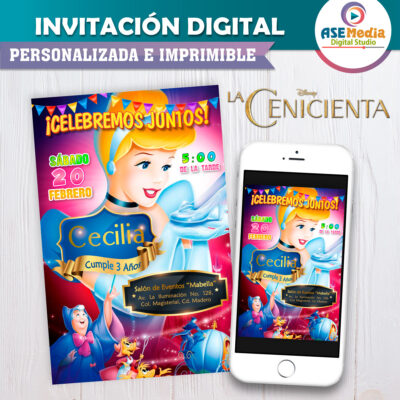 La Cenicienta Invitación Digital de Cumpleaños