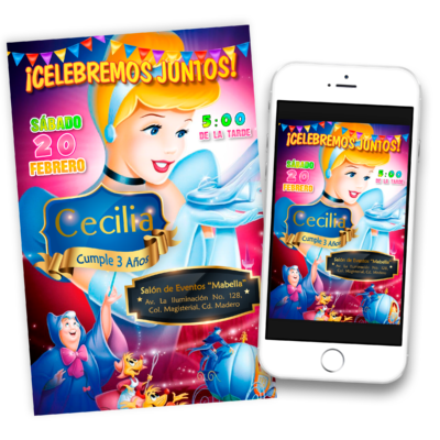 La Cenicienta Invitación Digital de Cumpleaños