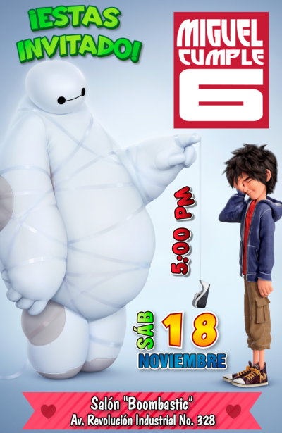 Grandes Héroes Baymax Invitación Digital Personalizada #2